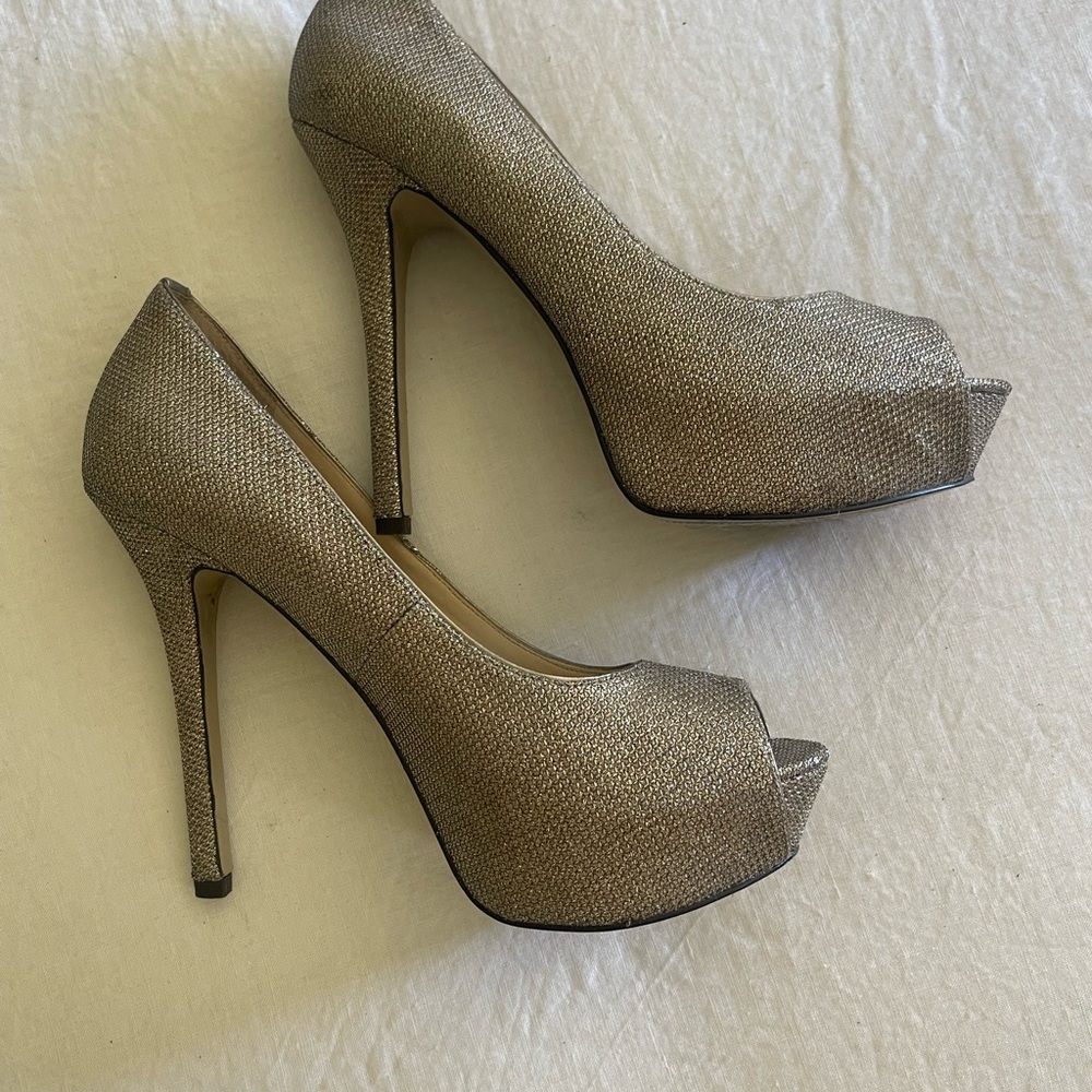 Enzo Angiolini Metallic Peep-Toe Heels